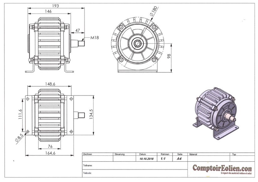 Plan de masse de la génératrice 24v utilisant le moteur 800w