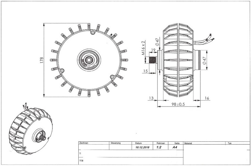 Plan de masse du générateur 12v 500w avec pales