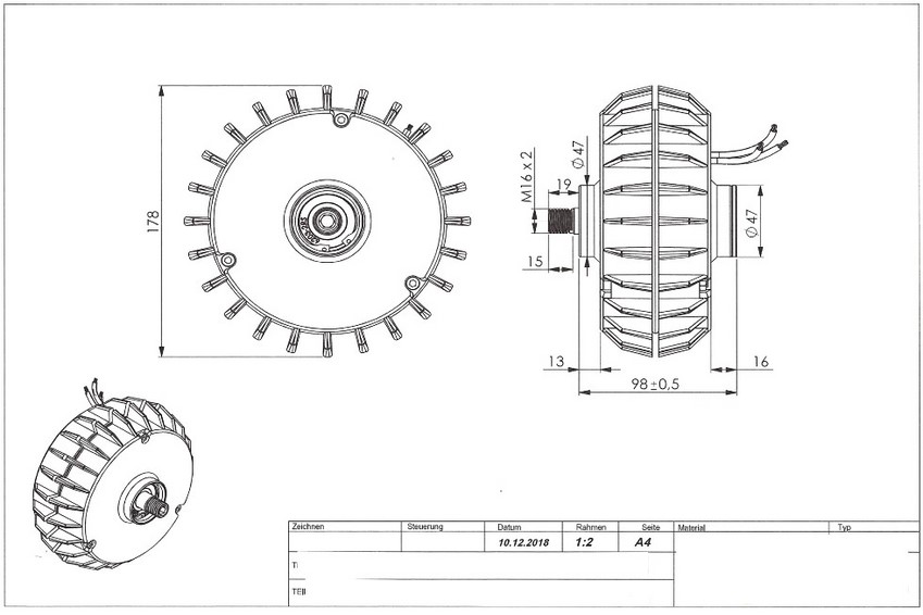 Plan de masse du générateur 24v 500w avec pales blanches