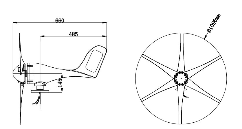 Plan de masse éolienne PWR 6 pales 24v 400w