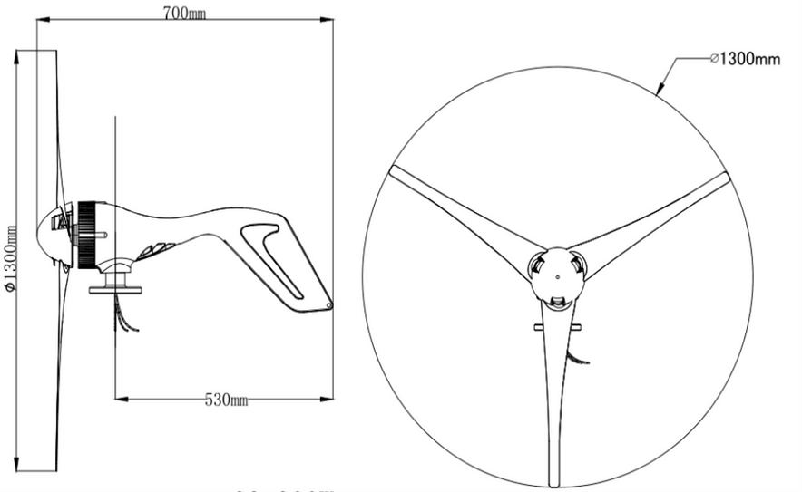 Plan de masse éolienne spinner 3 pales 24v 400w