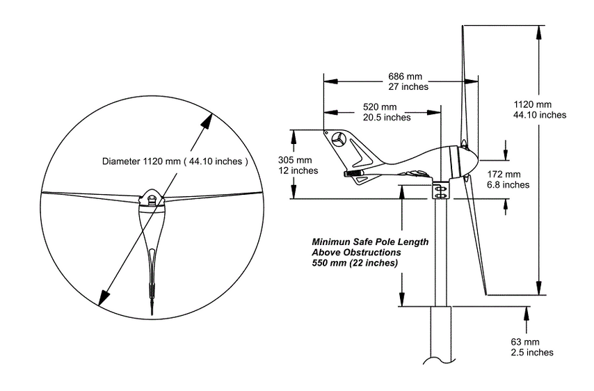 Vue d'ensemble de l'éolienne MARINE 24V 400W GT-S700 Greatwatt