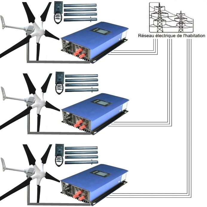 Kit éolienne 5 pales + Mât 3x2000w 48v 400V réduction de facture