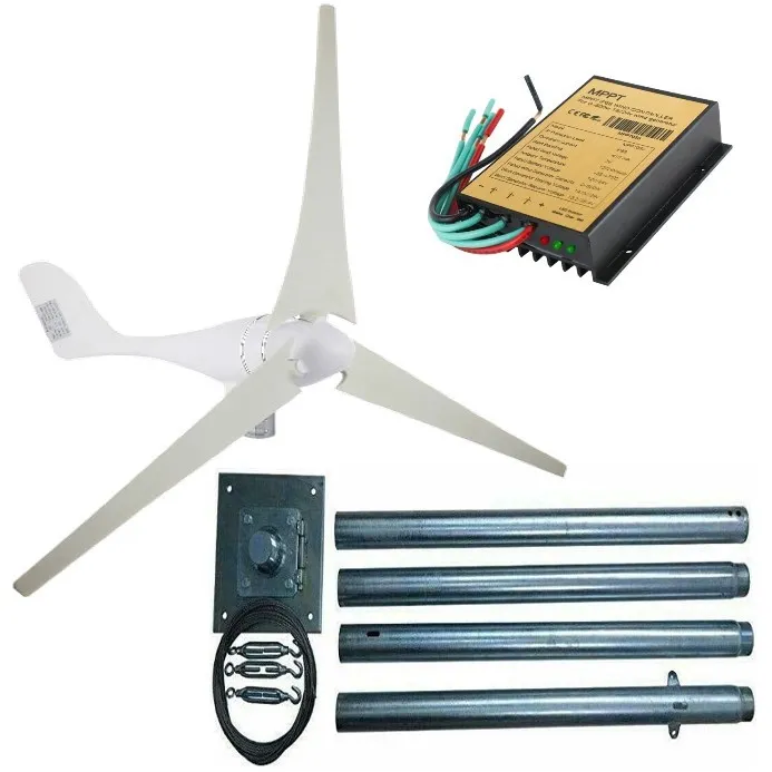 Kit éolienne 12v 400w avec régulateur MPPT + Mât 4 mètres